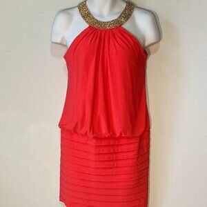 Xscape SZ 6 Formal Coral jeweled halter neckline dress party night life 80’s